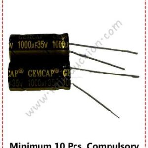 {ID – 1200} Gemcap 1000uF/35V. 105°C Capacitor Size-10x20 10 Pcs. Price =